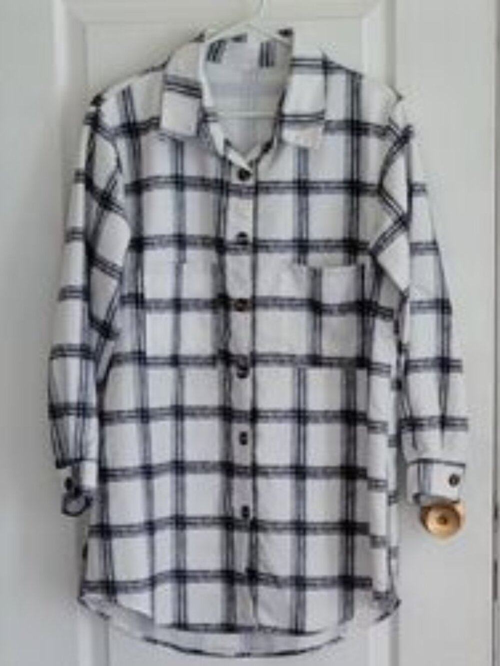 White with Black Cross Check Cotton Blouse
